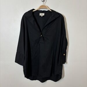 Tuckernuck Willow Black Blouse Tunic XS Gold Buttons Quiet Luxury Cotton‎ Blend